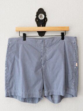 98 Coast Ave Swim Trunks Mens XL Blue White Stripe Lined Beach Shorts 5” Inseam
